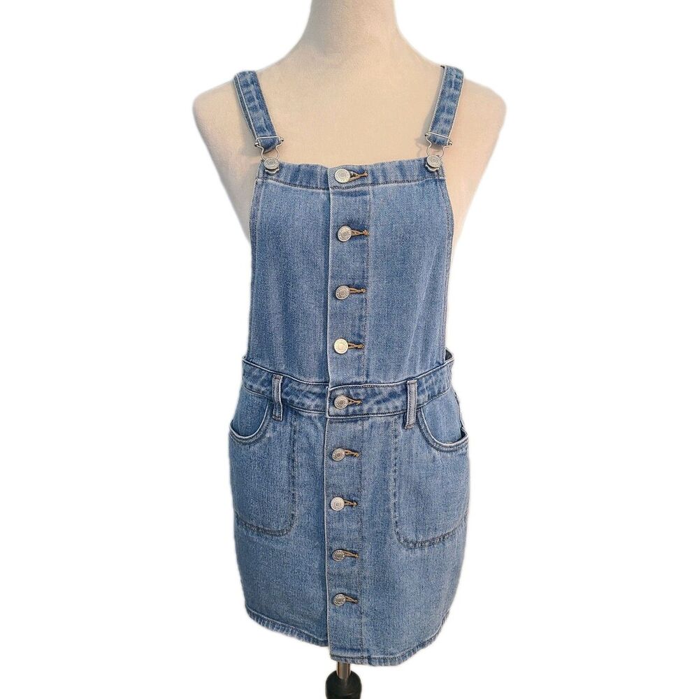 PacSun Denim Overall Dress S Button Front Pinafore Jumper Mini Skirt 90s Style
